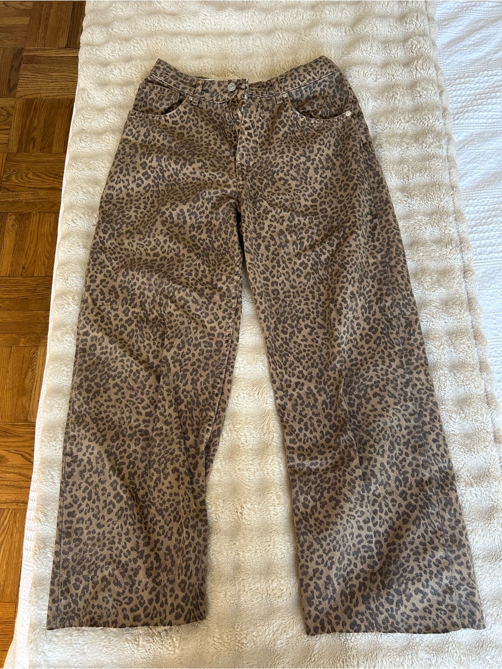 Zara Leopard-Print Wide Leg Jeans - Brown/Black